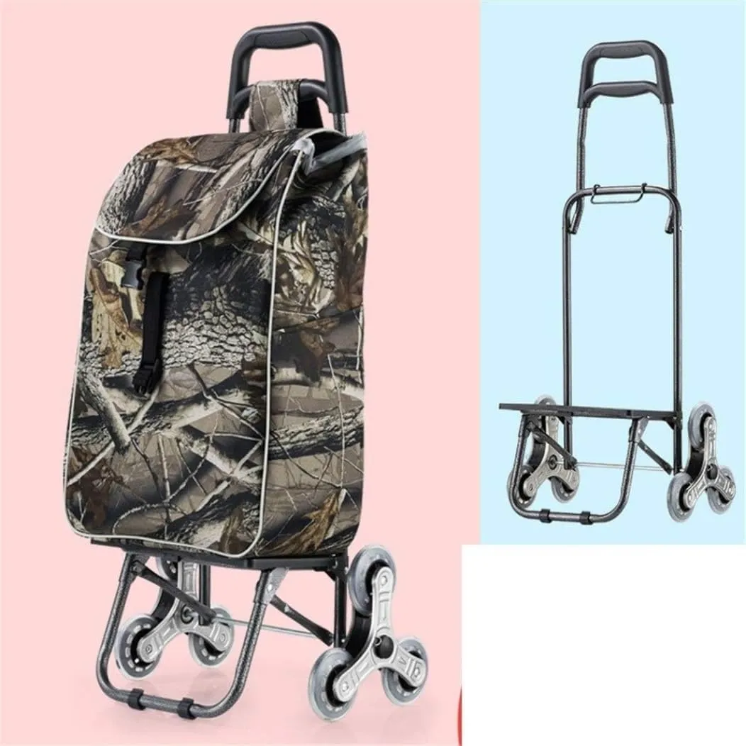 Folding Shopping Cart, Multifunctional Luggage Cart Folding Shopping Cart Waterproof Leaf Printed Oxford Cloth Bag with Tri-Wheels Grocery Utility Carts, 88*38cm