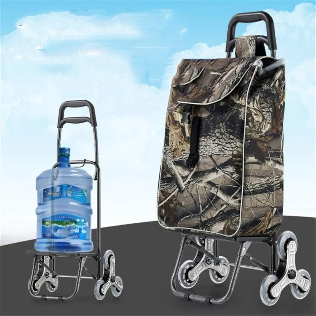 Folding Shopping Cart, Multifunctional Luggage Cart Folding Shopping Cart Waterproof Leaf Printed Oxford Cloth Bag with Tri-Wheels Grocery Utility Carts, 88*38cm