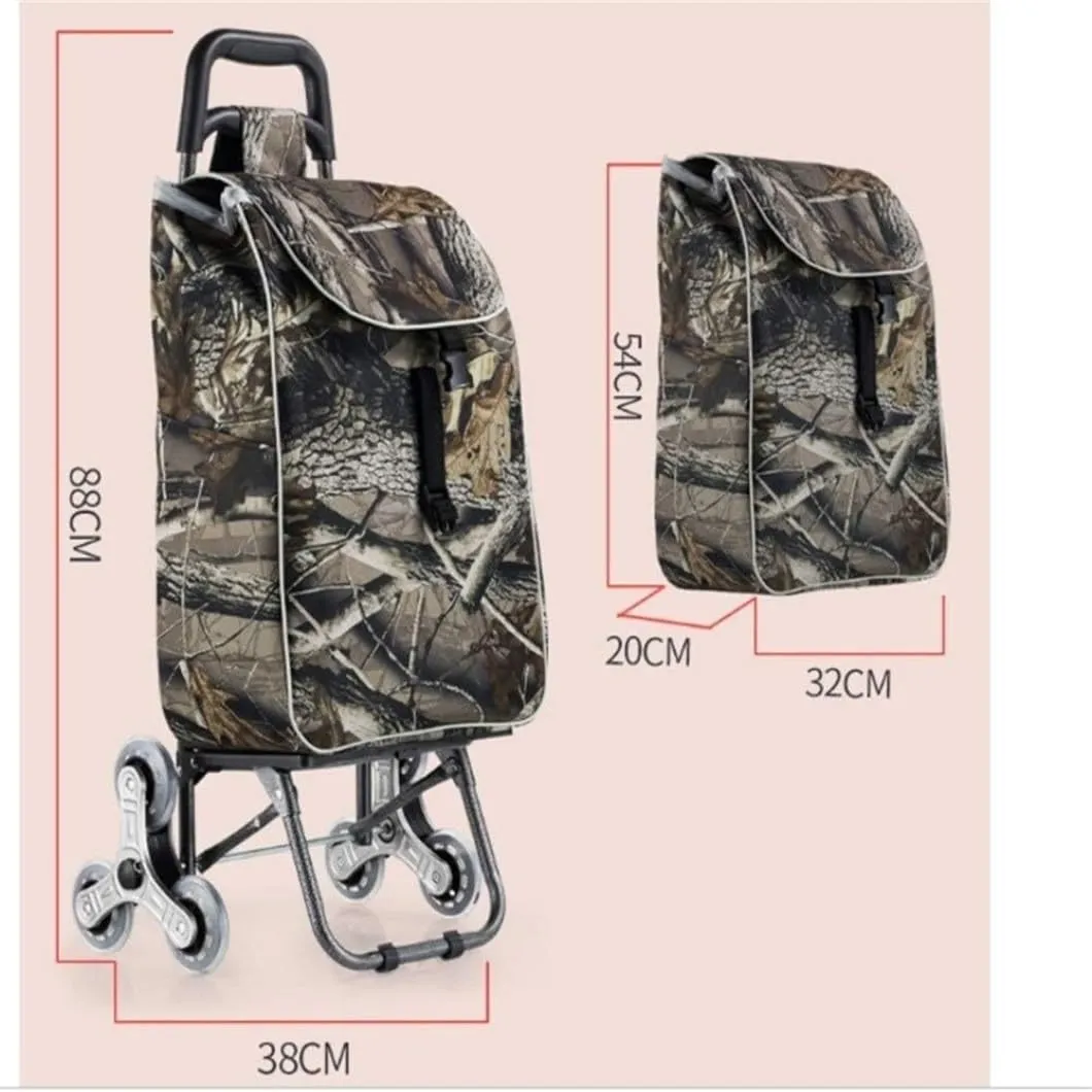 Folding Shopping Cart, Multifunctional Luggage Cart Folding Shopping Cart Waterproof Leaf Printed Oxford Cloth Bag with Tri-Wheels Grocery Utility Carts, 88*38cm