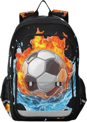 Football Water and Fire Collide Backpack School Bag Laptop Backpack Students Travel Daypack with Reflective Stripes