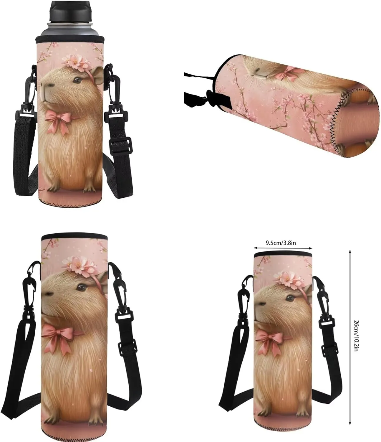 FOR U DESIGNS 1st Grade Capybara Backpack Set 6-7 Years Pink 17 Inch School Bag with Lunch Box Spacious Cherry Blossom Bookbag for Girls Outdoor Adventures