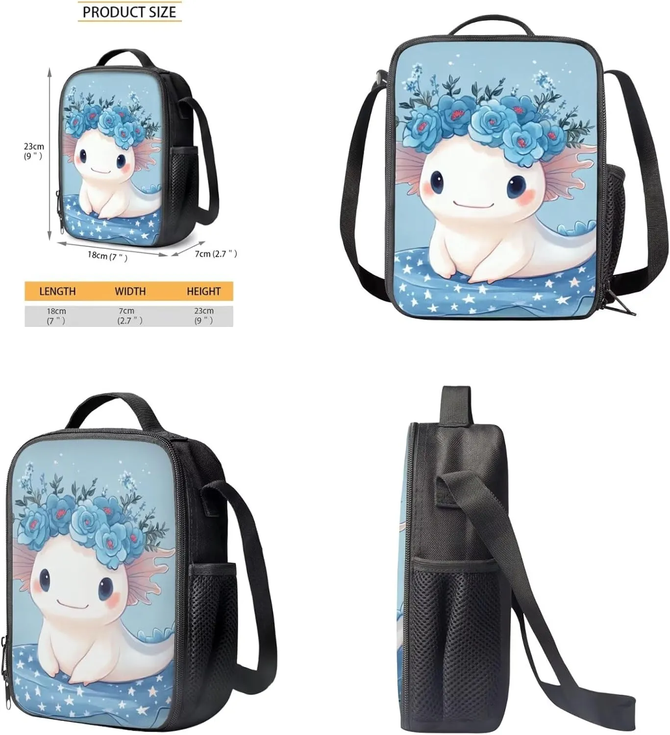 FOR U DESIGNS Axolotl Backpack for Kids 5th Grade Girls School Bag Set Large Capacity Kindergarten Elementary Girl Bookbag Set 3 Pcs Kids Book Bags for Girls 9-12 Back Pack