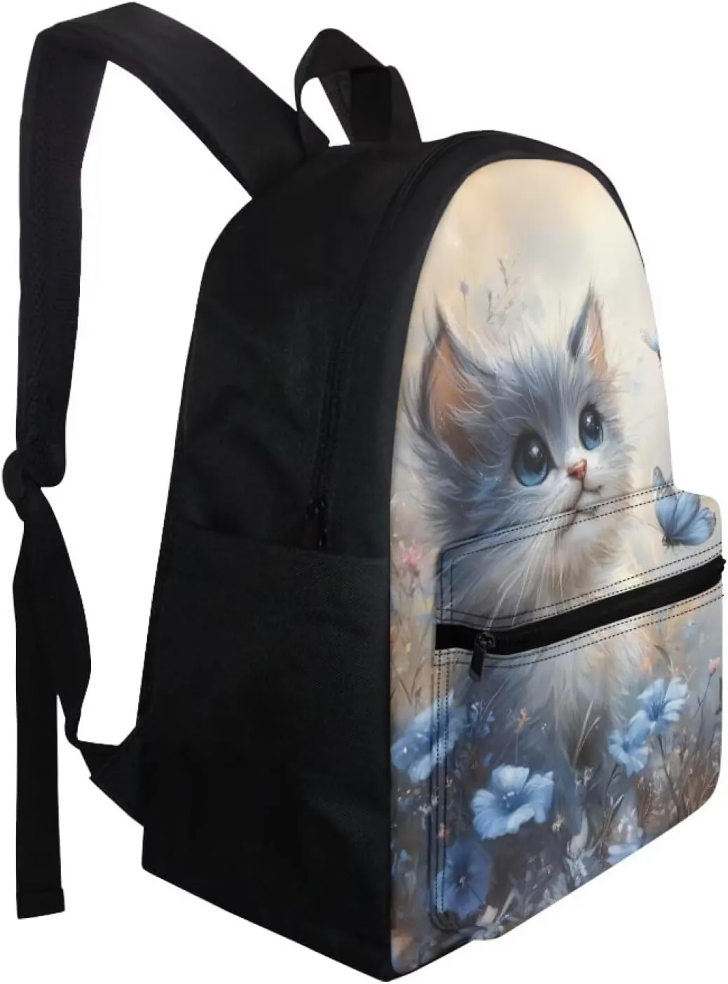 FOR U DESIGNS Backpack for Girls Kindergarten Elementary School Bag Grade 1 Kawaii Lightweight Cat Backpack for School Butterfly Bookbag Ages 6-8 Blue Travel Daypack