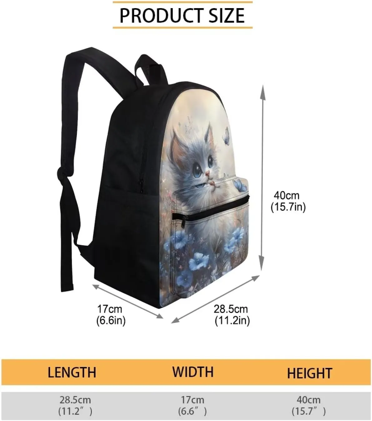 FOR U DESIGNS Backpack for Girls Kindergarten Elementary School Bag Grade 1 Kawaii Lightweight Cat Backpack for School Butterfly Bookbag Ages 6-8 Blue Travel Daypack