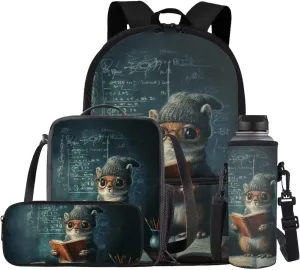 FOR U DESIGNS Bunny Backpack for Boys Kindergarten Elementary Bookbag and Lunch Box Set 4 Pcs Lightweight Grade 1 School Bag with Water Bottle Holder