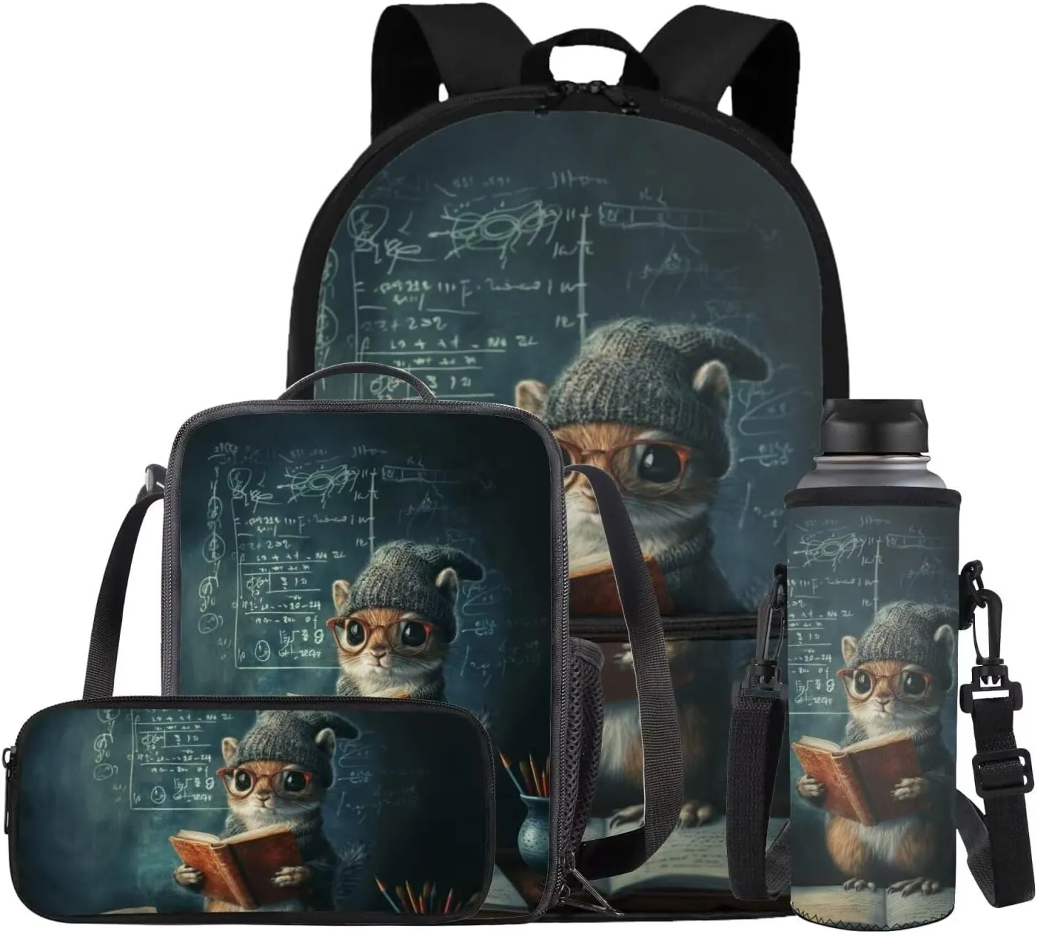 FOR U DESIGNS Bunny Backpack for Boys Kindergarten Elementary Bookbag and Lunch Box Set 4 Pcs Lightweight Grade 1 School Bag with Water Bottle Holder