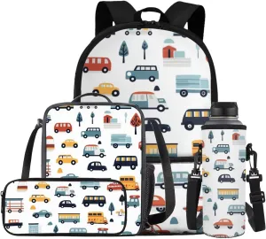FOR U DESIGNS Cars Backpack for Boys 4 in 1 Bookbag Set with Lunch Box Lightweight Cool School Backpack for Boys 10-12 Large Capacity School Bag 5th Grade