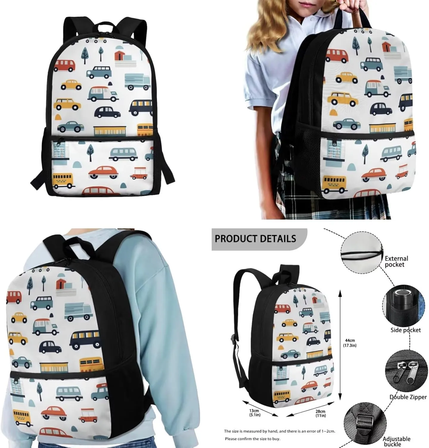 FOR U DESIGNS Cars Backpack for Boys 4 in 1 Bookbag Set with Lunch Box Lightweight Cool School Backpack for Boys 10-12 Large Capacity School Bag 5th Grade