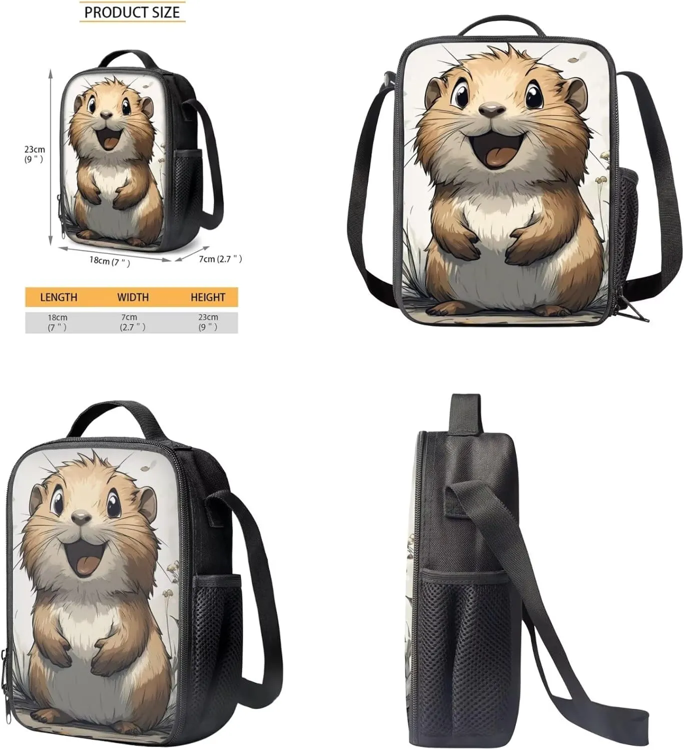 FOR U DESIGNS Cute Capybara Backpack for School 3 Piece Bookbag for Girls 7-8 Large Capacity 2nd Grade School Bag with Lunch Bag Set Lightweight 17 Inch School Supplies
