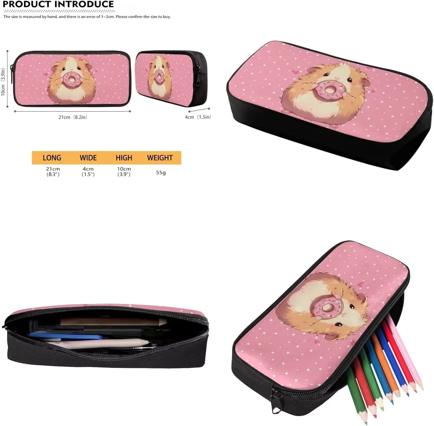 FOR U DESIGNS Guinea Pig Donuts School Backpacks for Girls with Lunchbox Kawaii Pink Kids Bookbag Set for School Lightweight 4 Piece School Bag Set 1st Grade