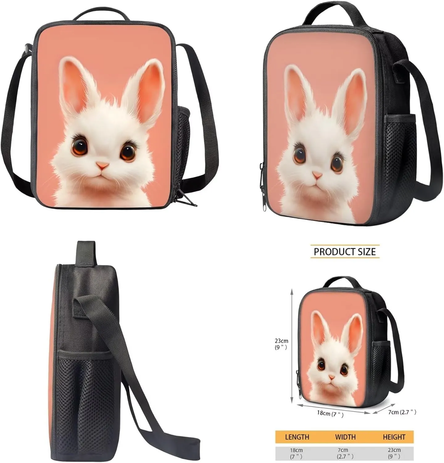 FOR U DESIGNS Kindergarten Backpack for Girls Bunny Cute Bookbag and Lunch Box Set 4 Piece Kawaii School Bag for 1st Grade Girls Book Bags for Kids 17 Inch