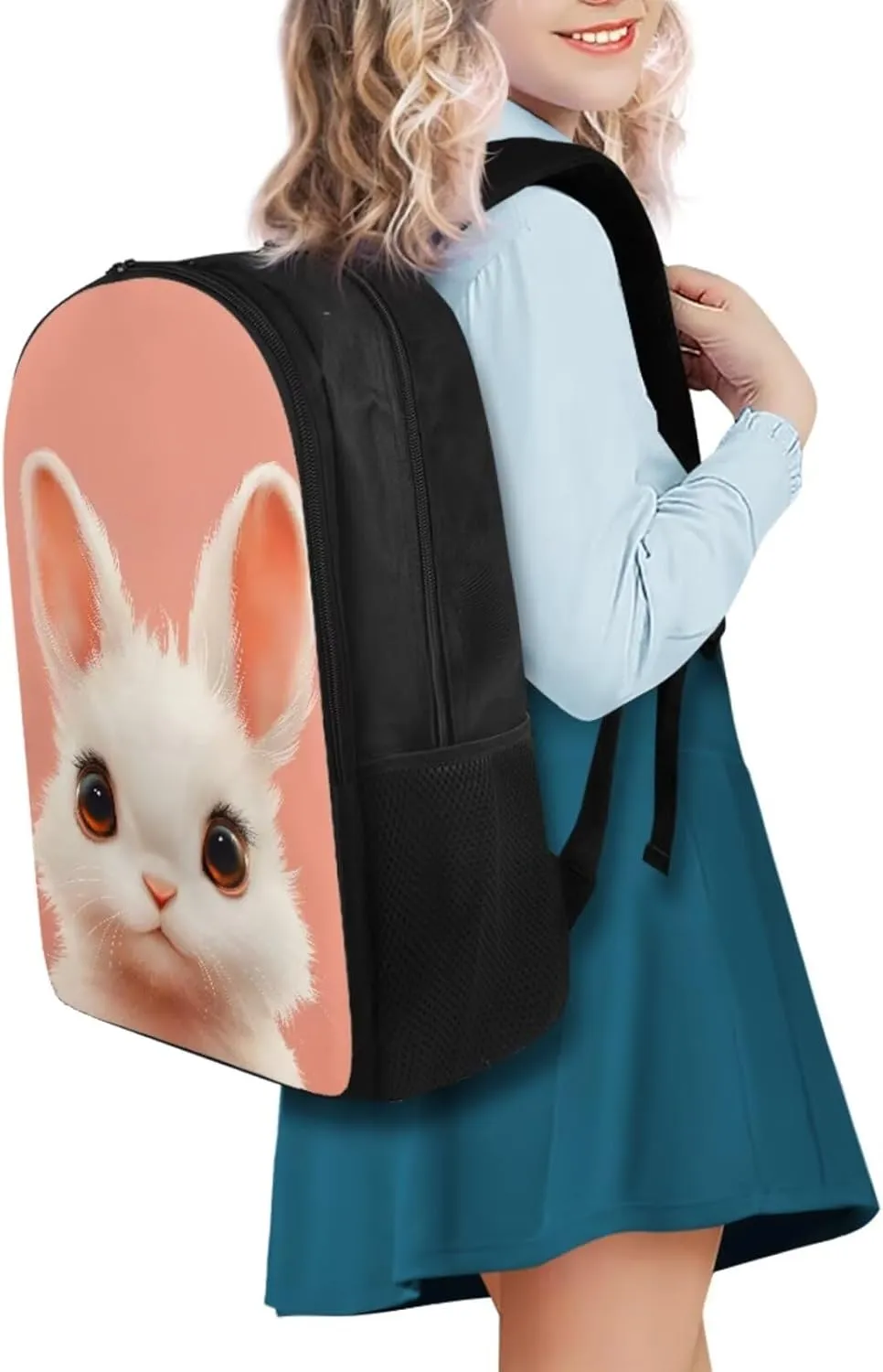 FOR U DESIGNS Kindergarten Backpack for Girls Bunny Cute Bookbag and Lunch Box Set 4 Piece Kawaii School Bag for 1st Grade Girls Book Bags for Kids 17 Inch