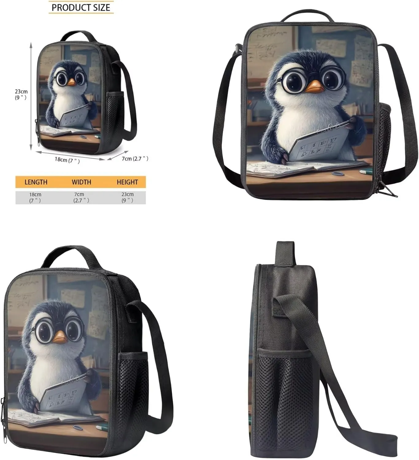 FOR U DESIGNS Penguin Lunch Box Lightweight Girls Bookbags Ages 8-10 Trendy 3 in 1 Back to School Backpack Set 1st Grade School Bag Mochilas Para Niñas