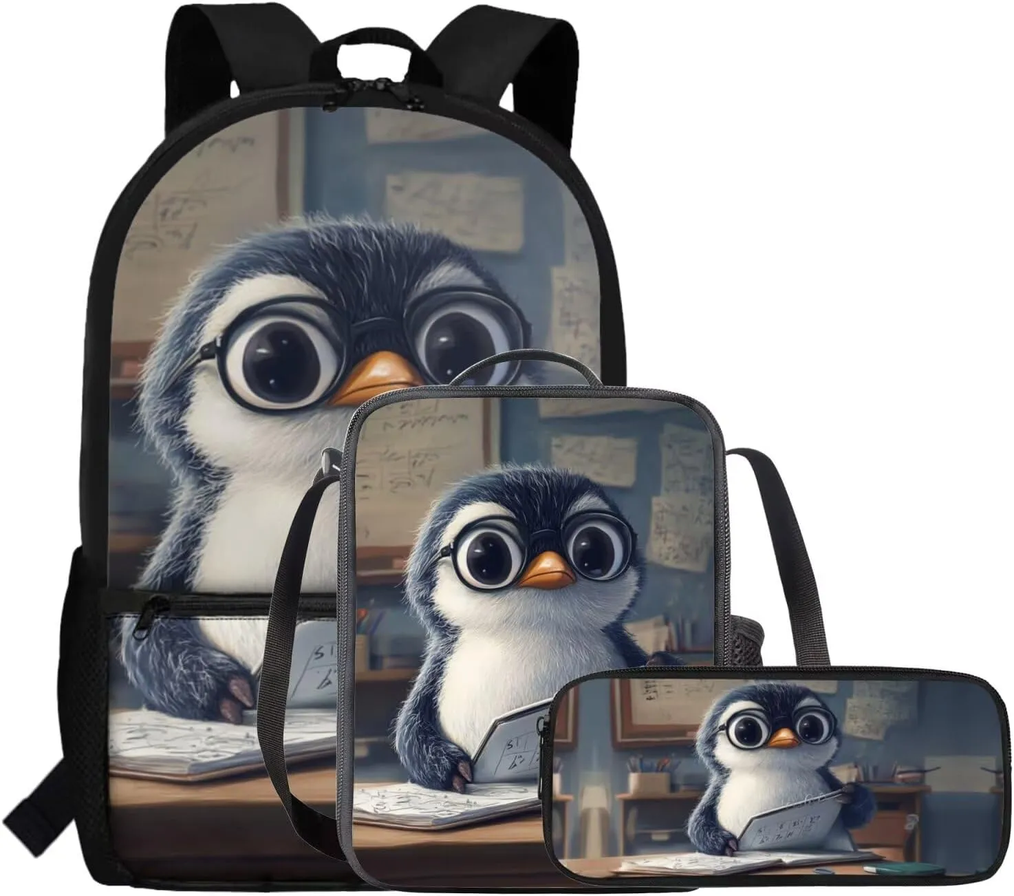 FOR U DESIGNS Penguin Lunch Box Lightweight Girls Bookbags Ages 8-10 Trendy 3 in 1 Back to School Backpack Set 1st Grade School Bag Mochilas Para Niñas