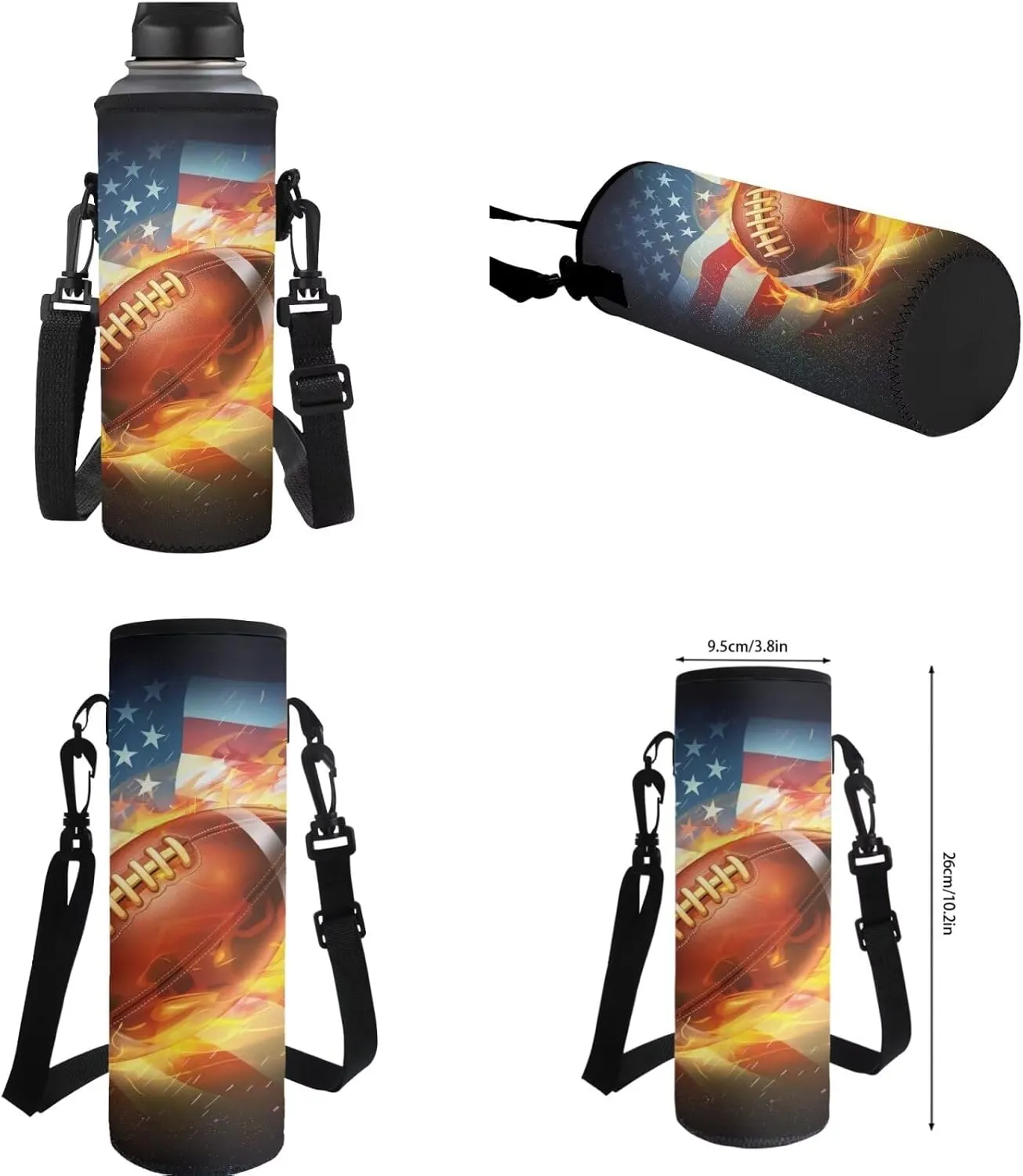 FOR U DESIGNS Rugby Backpack 17 Inch Cool School Bag for 6th Grade Boys 4 Piece American Flag Bookbag and Lunch Box Set with Adjustable Strap Football Book Bag