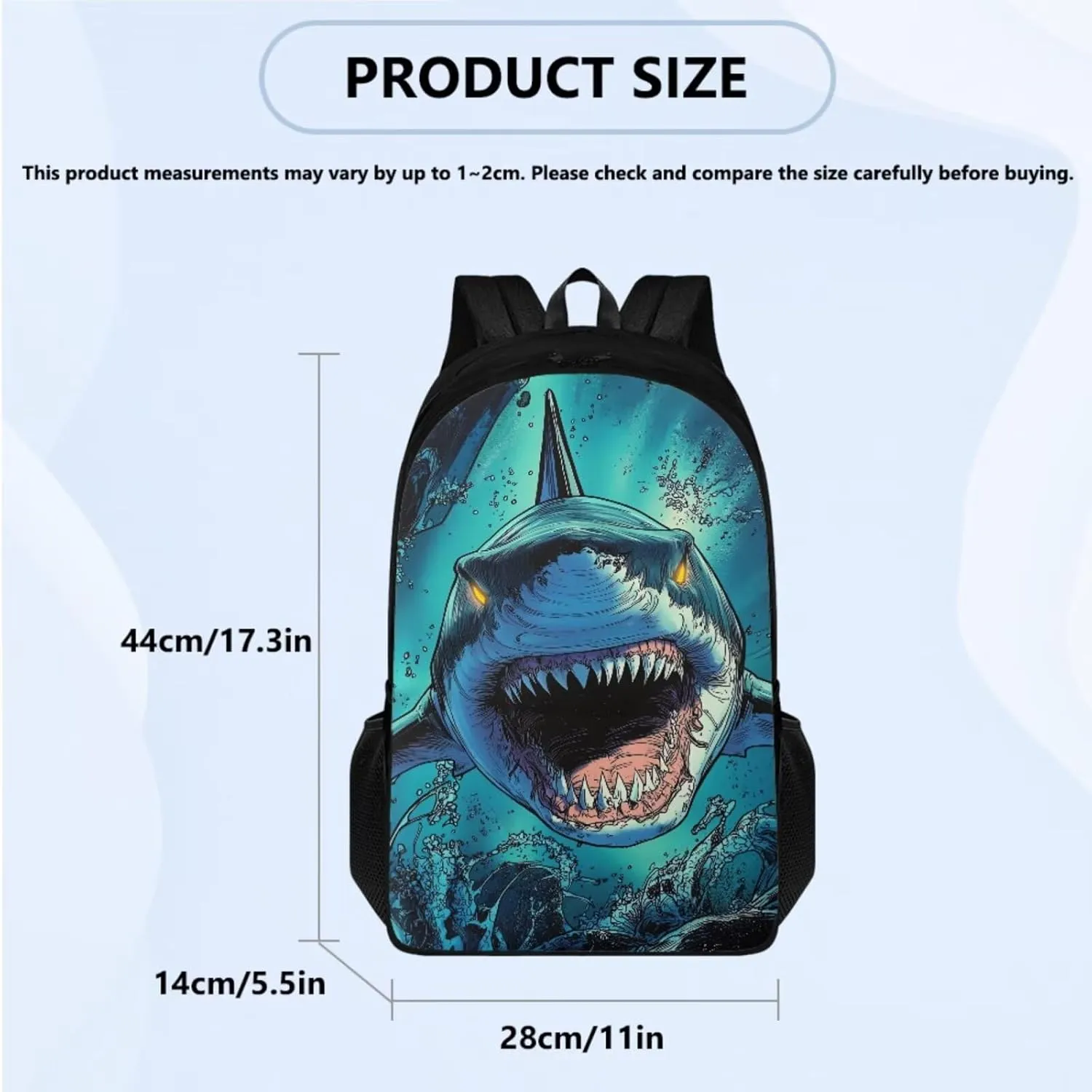 FOR U DESIGNS Shark Backpack for Boys 12-14 Large Capacity School Bookbag and Lunchbox 4 Piece School Bag Set 17 Inch Book Bag for 6th Grade Cool Travel Rucksack