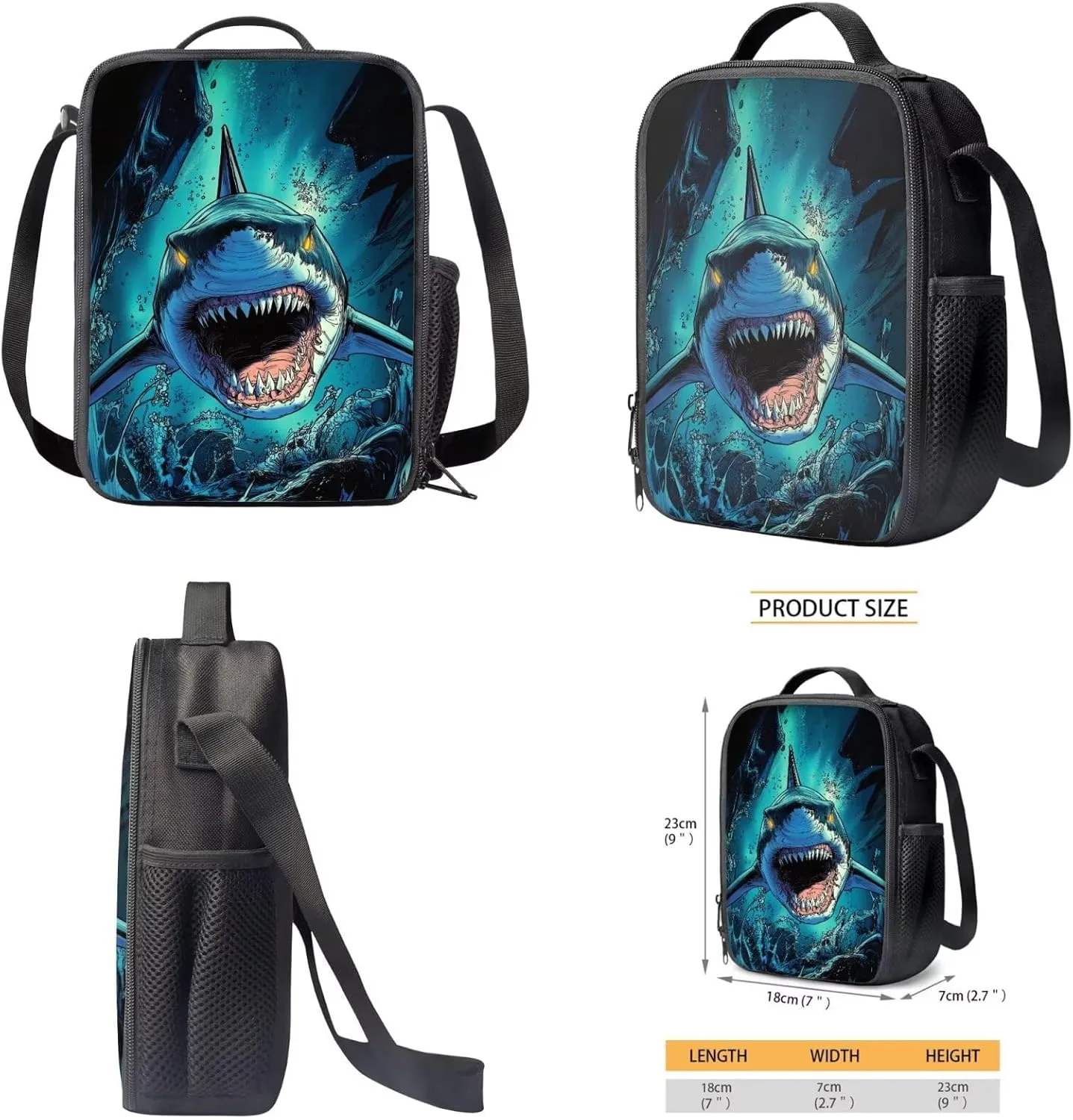 FOR U DESIGNS Shark Backpack for Boys 12-14 Large Capacity School Bookbag and Lunchbox 4 Piece School Bag Set 17 Inch Book Bag for 6th Grade Cool Travel Rucksack