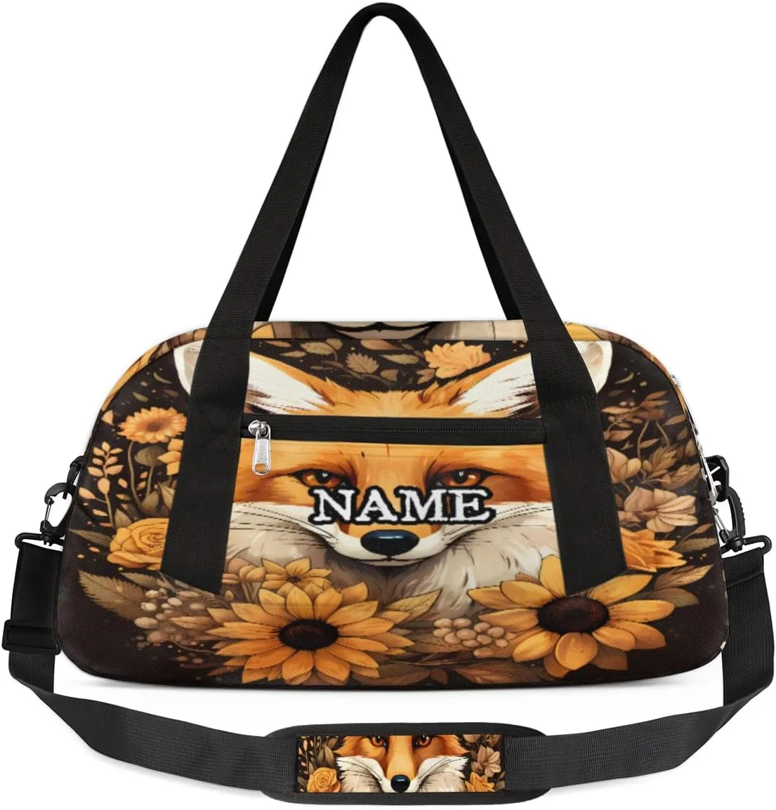 Fox Sunflower Printing Personalized Kids Duffel Bag Custom Gym Sports Duffle Bag Teen Travel Gymnastic Weekender Overnighter Bag Carry on Toe Bag for Boys & Girls