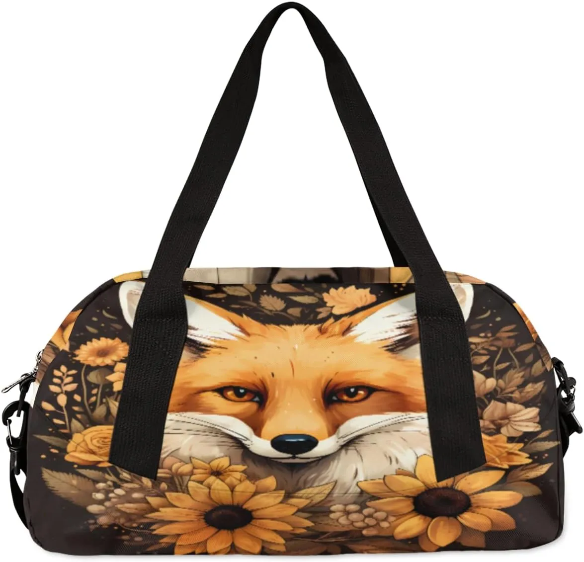 Fox Sunflower Printing Personalized Kids Duffel Bag Custom Gym Sports Duffle Bag Teen Travel Gymnastic Weekender Overnighter Bag Carry on Toe Bag for Boys & Girls