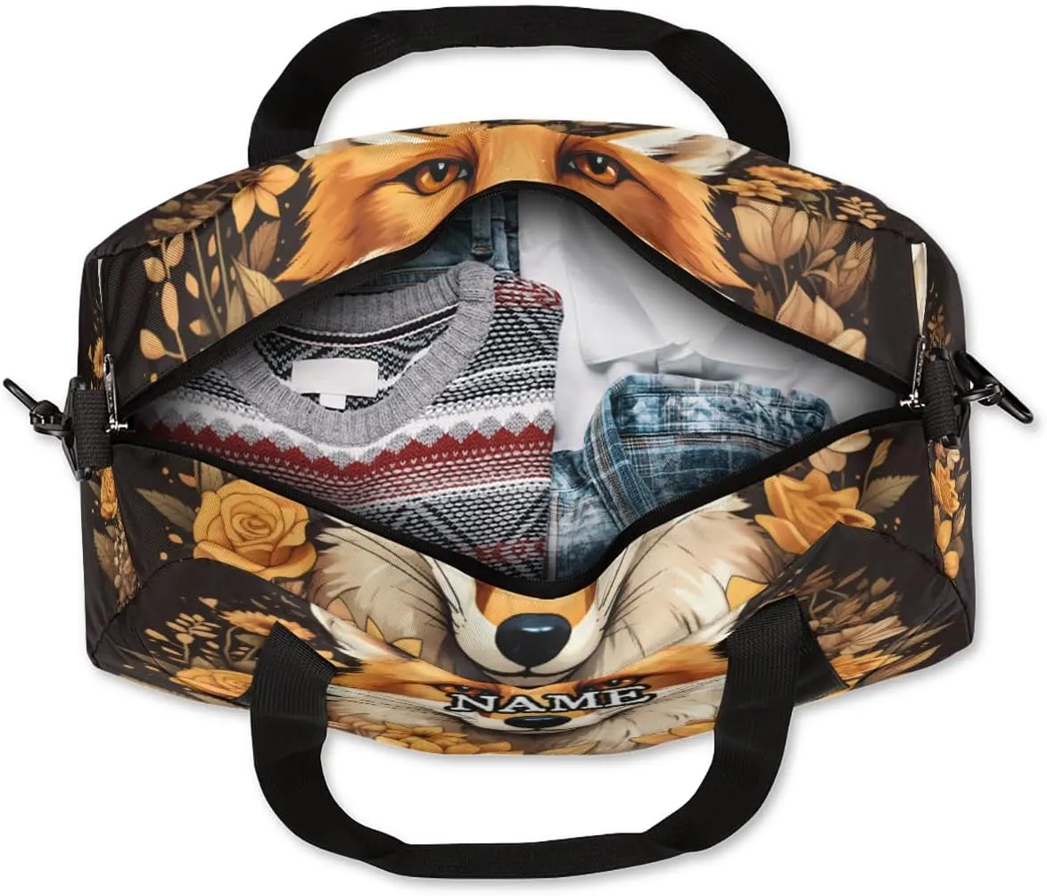 Fox Sunflower Printing Personalized Kids Duffel Bag Custom Gym Sports Duffle Bag Teen Travel Gymnastic Weekender Overnighter Bag Carry on Toe Bag for Boys & Girls