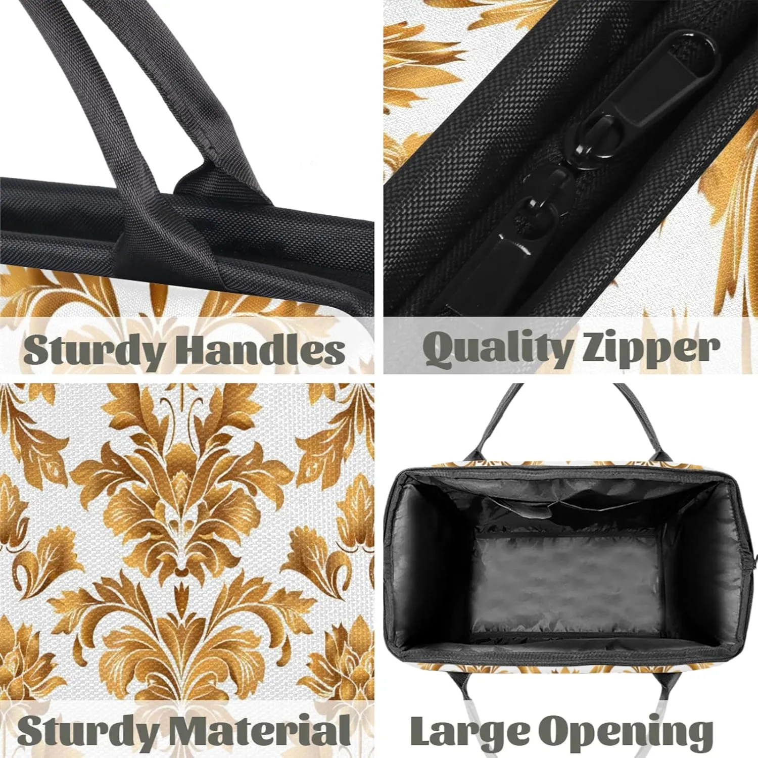 France Gold Flower Large Travel Duffel Bag Gym Tote Bag for Women Men Waterproof Weekend Overnight Bag Carry On Tote Luggage with Pocket Personal Item Bags Sports Bag fit Travel Sports Gym Yoga
