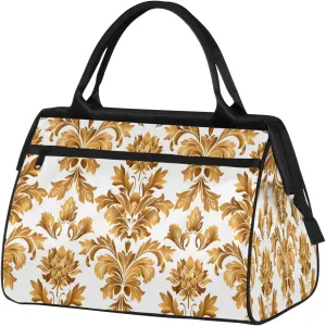 France Gold Flower Large Travel Duffel Bag Gym Tote Bag for Women Men Waterproof Weekend Overnight Bag Carry On Tote Luggage with Pocket Personal Item Bags Sports Bag fit Travel Sports Gym Yoga