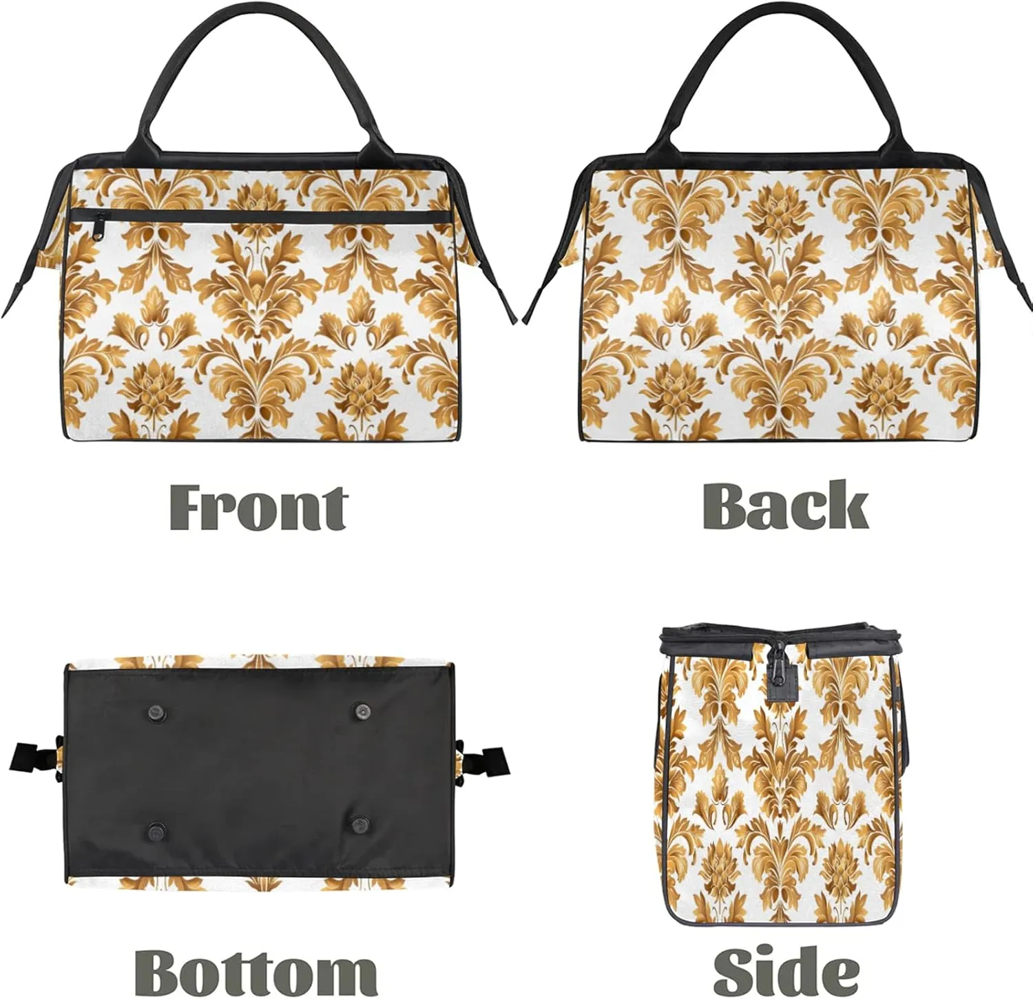 France Gold Flower Large Travel Duffel Bag Gym Tote Bag for Women Men Waterproof Weekend Overnight Bag Carry On Tote Luggage with Pocket Personal Item Bags Sports Bag fit Travel Sports Gym Yoga