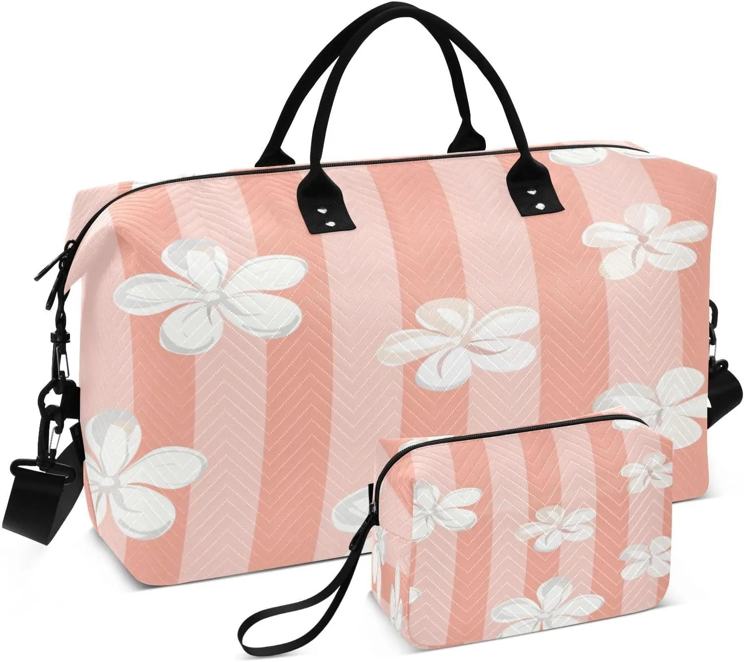Fresh Style Floral Fragments Travel Duffel Bag Large Capacity Weekender Bag with Toiletry Bag Detachable Shoulder Strap Travel Tote Bag for Women
