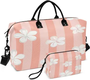 Fresh Style Floral Fragments Travel Duffel Bag Large Capacity Weekender Bag with Toiletry Bag Detachable Shoulder Strap Travel Tote Bag for Women