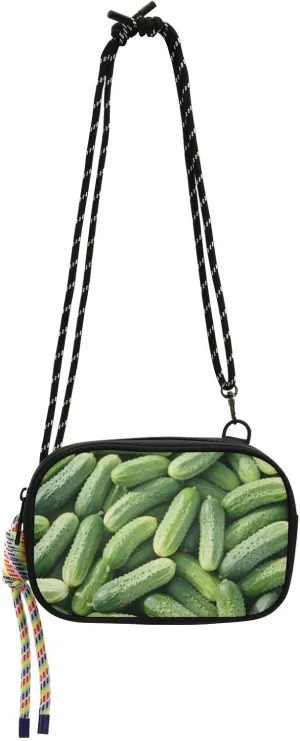 Fresh Vegetable Cucumbers Sling Bags Crossbody for Women Beauty with Adjustable Strap Small Black Purses Take a walk