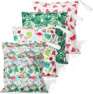Frienda 4 Pieces Waterproof Wet Dry Bag for Baby Swimsuit Reusable Washable Diaper Bag Sealed with Handle for Travel Beach Gym Clothes and Toiletries(Hawaii Style)