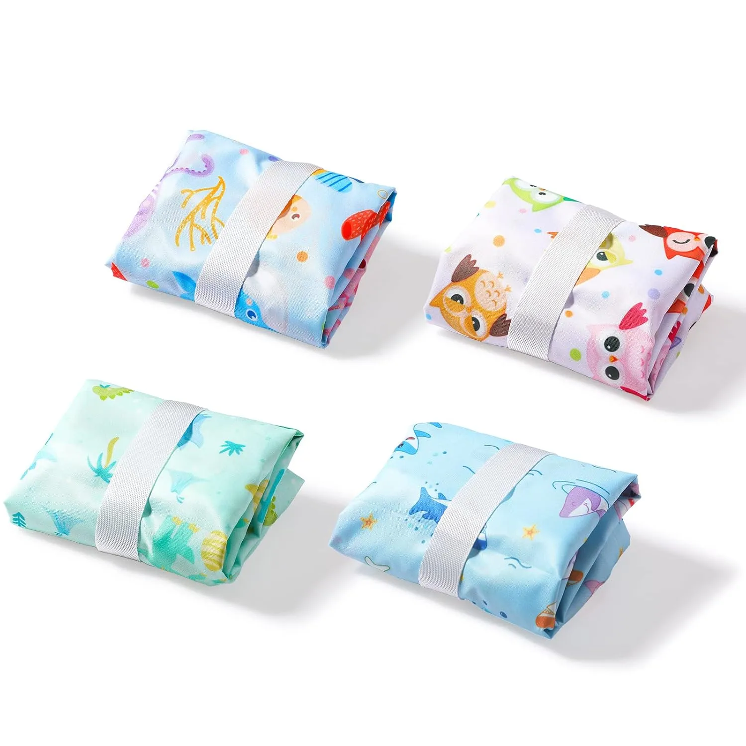 Frienda 4 Pieces Wet Dry Bag for Baby Waterproof Reusable Washable Diaper Bag Sealed with Handle for Travel, Beach, Swimsuit, Diapers, Dirty Gym Clothes and Toiletries (Animal)