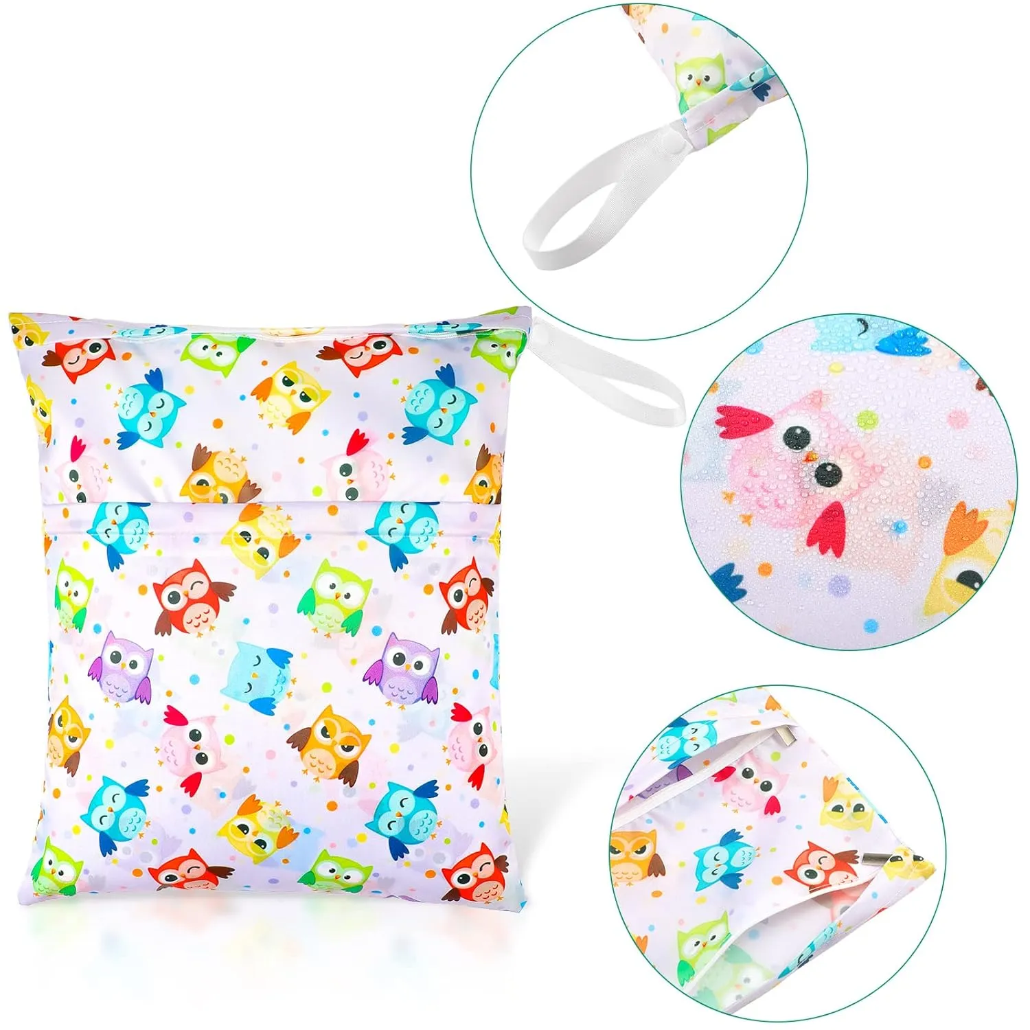 Frienda 4 Pieces Wet Dry Bag for Baby Waterproof Reusable Washable Diaper Bag Sealed with Handle for Travel, Beach, Swimsuit, Diapers, Dirty Gym Clothes and Toiletries (Animal)