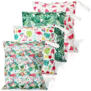 Frienda 4 Pieces Wet Dry Bag for Baby Waterproof Reusable Washable Diaper Bag Sealed with Handle for Travel, Beach, Swimsuit, Diapers, Dirty Gym Clothes and Toiletries (Hawaii)