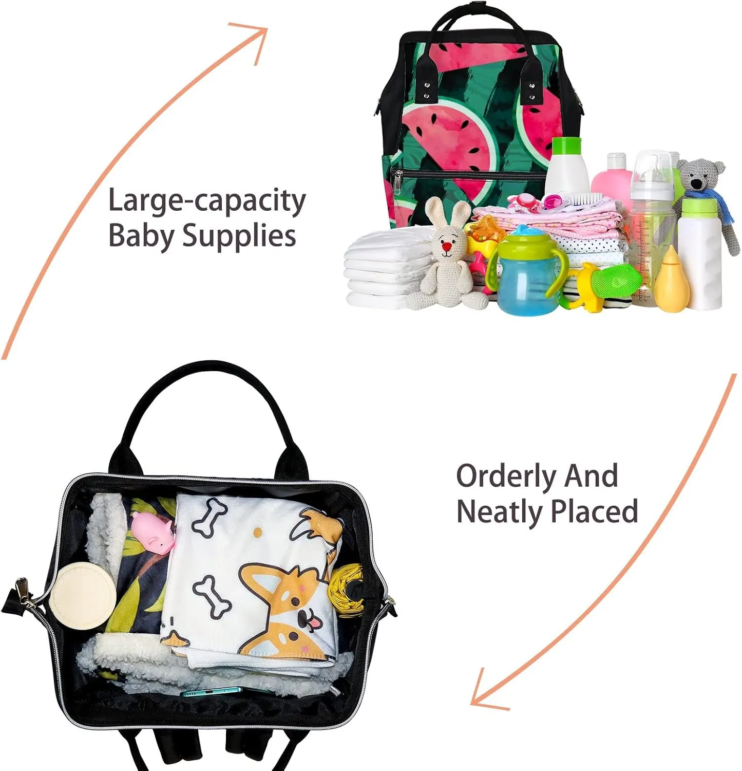 Fruity Watercolor Watermelon Diaper Bag Backpack Waterproof Backpack Baby Nappy Changing Bag for Travel Large Capacity Durable and Stylish for Woman