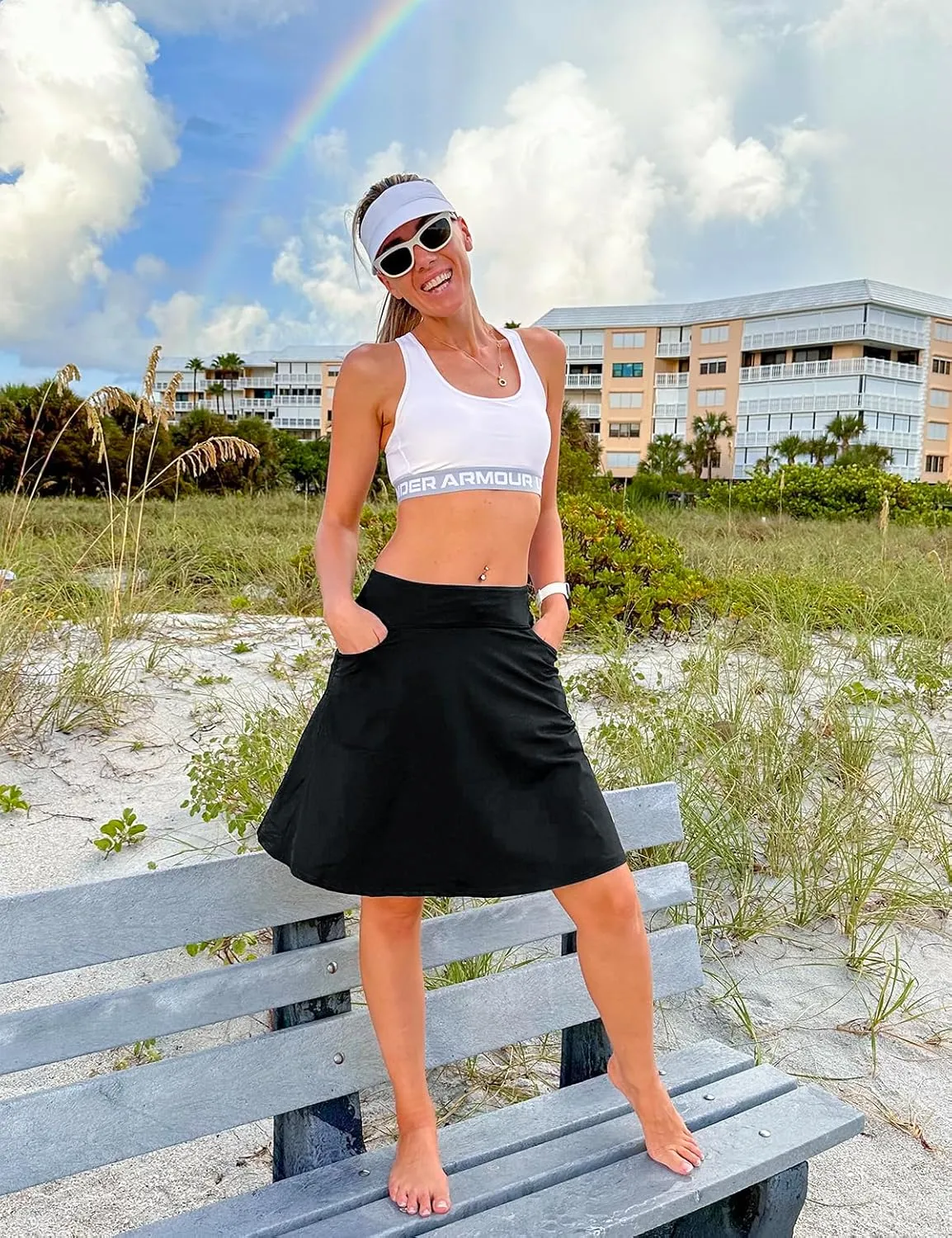 Fulbelle Golf Skorts Skirts for Women with 3 Pockets 20" Knee Length High Waisted Skorts