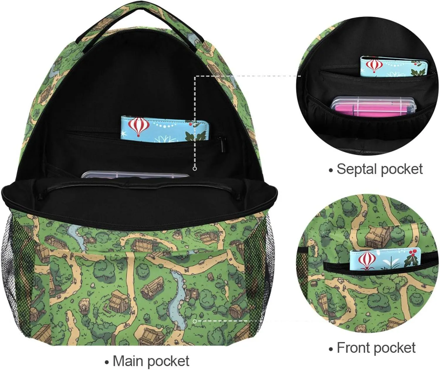 Fun Backpack for Teens Boys Girls Fashion Backpack with Chest Strap for College Work Game Map