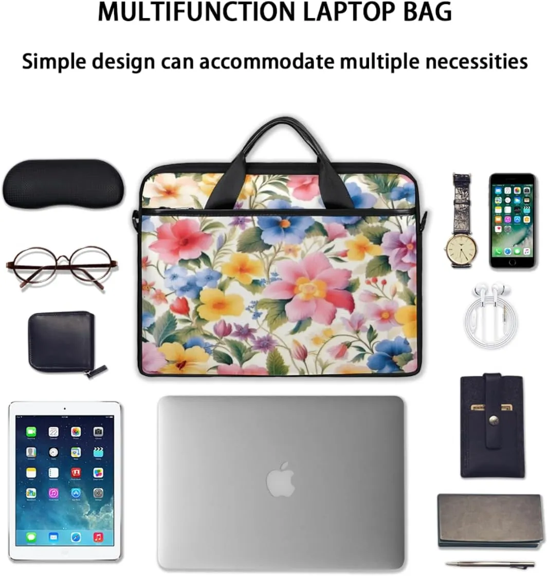 Fun Flowers Laptop Shoulder Bag for Tablet Computer Notebook Sleeve Messenger Carrying Case Briefcase Tote