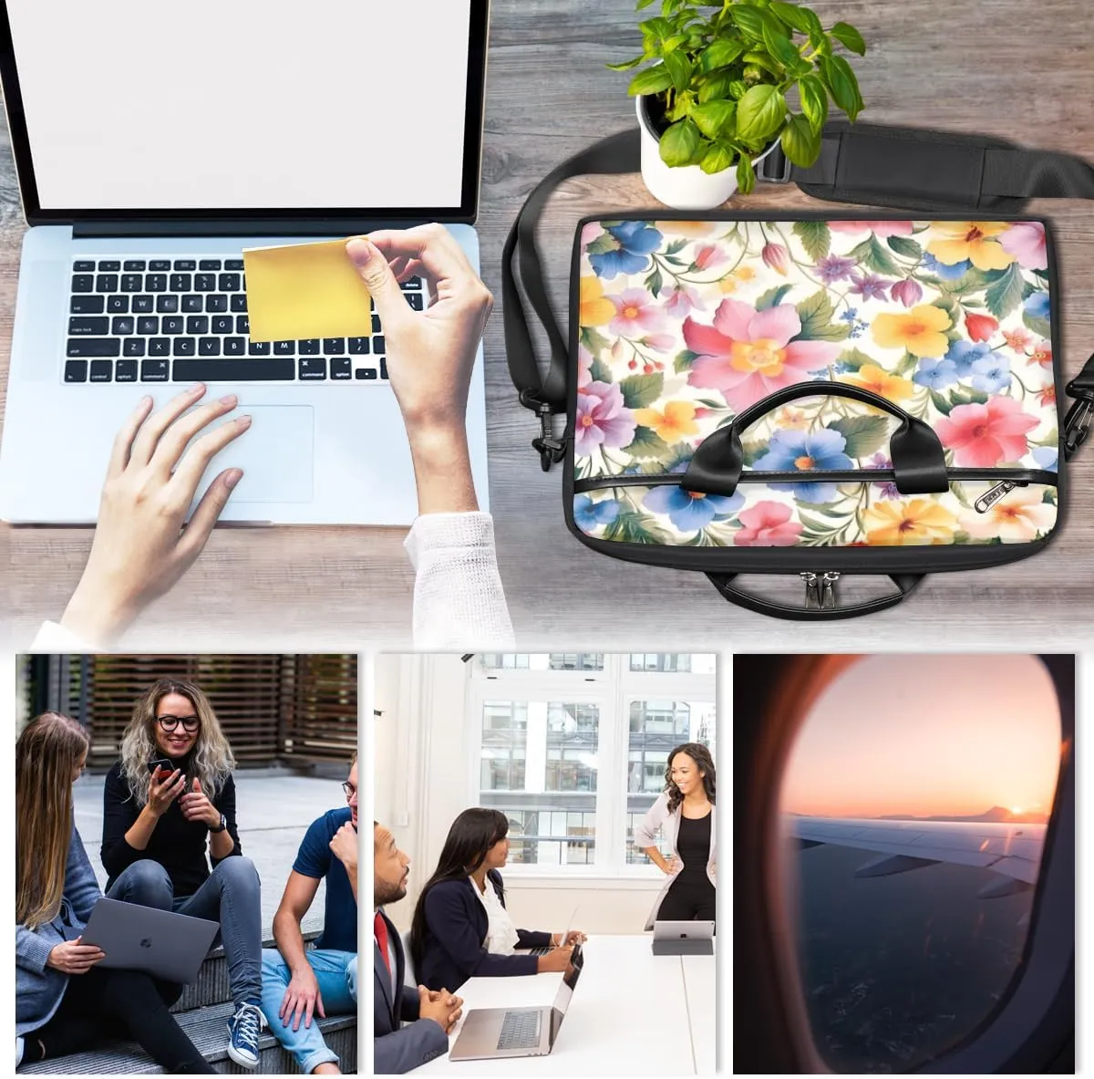 Fun Flowers Laptop Shoulder Bag for Tablet Computer Notebook Sleeve Messenger Carrying Case Briefcase Tote