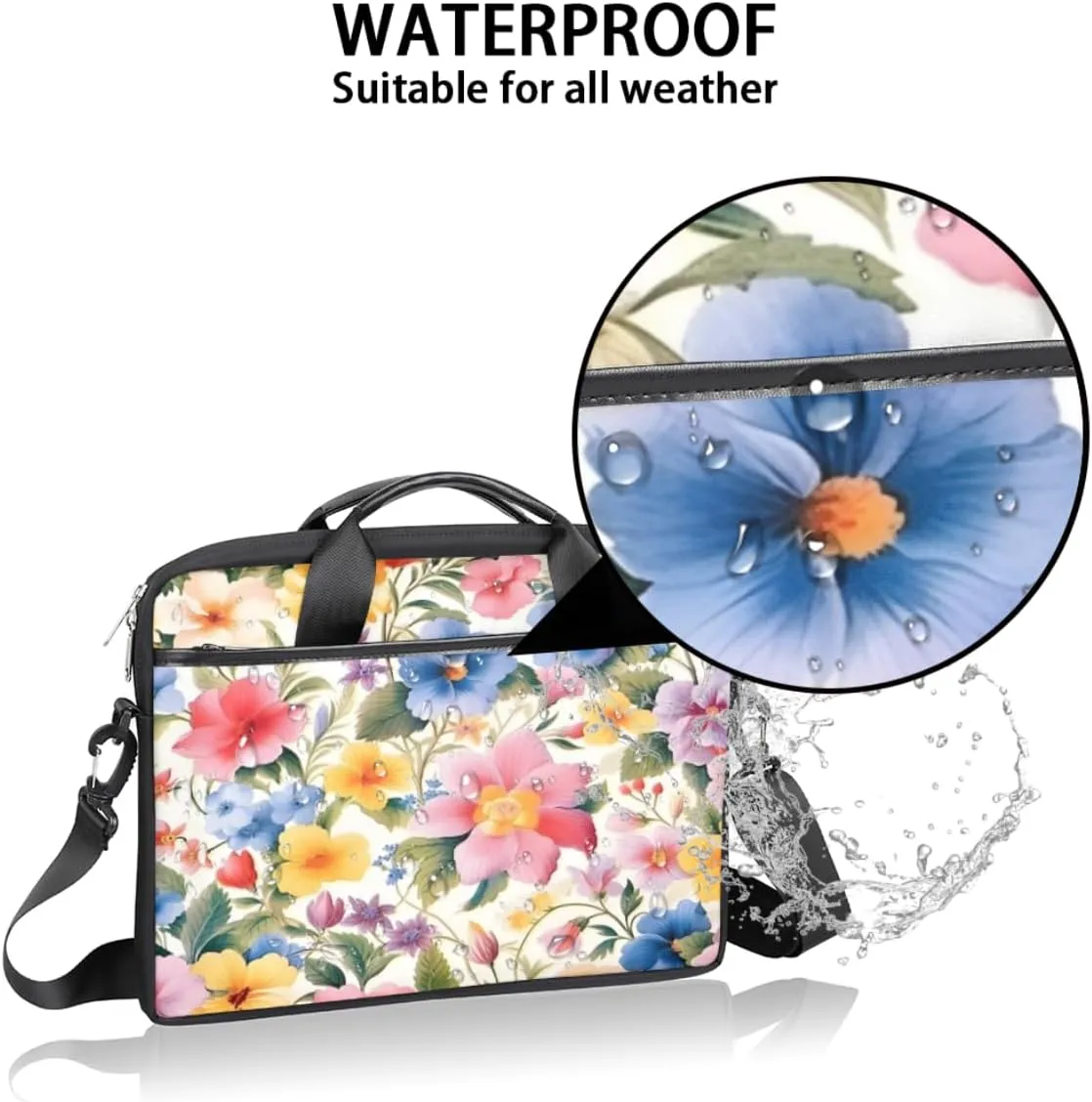 Fun Flowers Laptop Shoulder Bag for Tablet Computer Notebook Sleeve Messenger Carrying Case Briefcase Tote