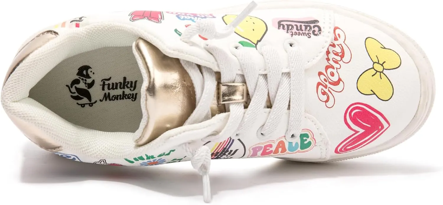 FUNKYMONKEY Kids Sneakers for Girls Boys Low Top Skate Shoe Little Kids/Big Kid Lace Up Casual Walking Shoes