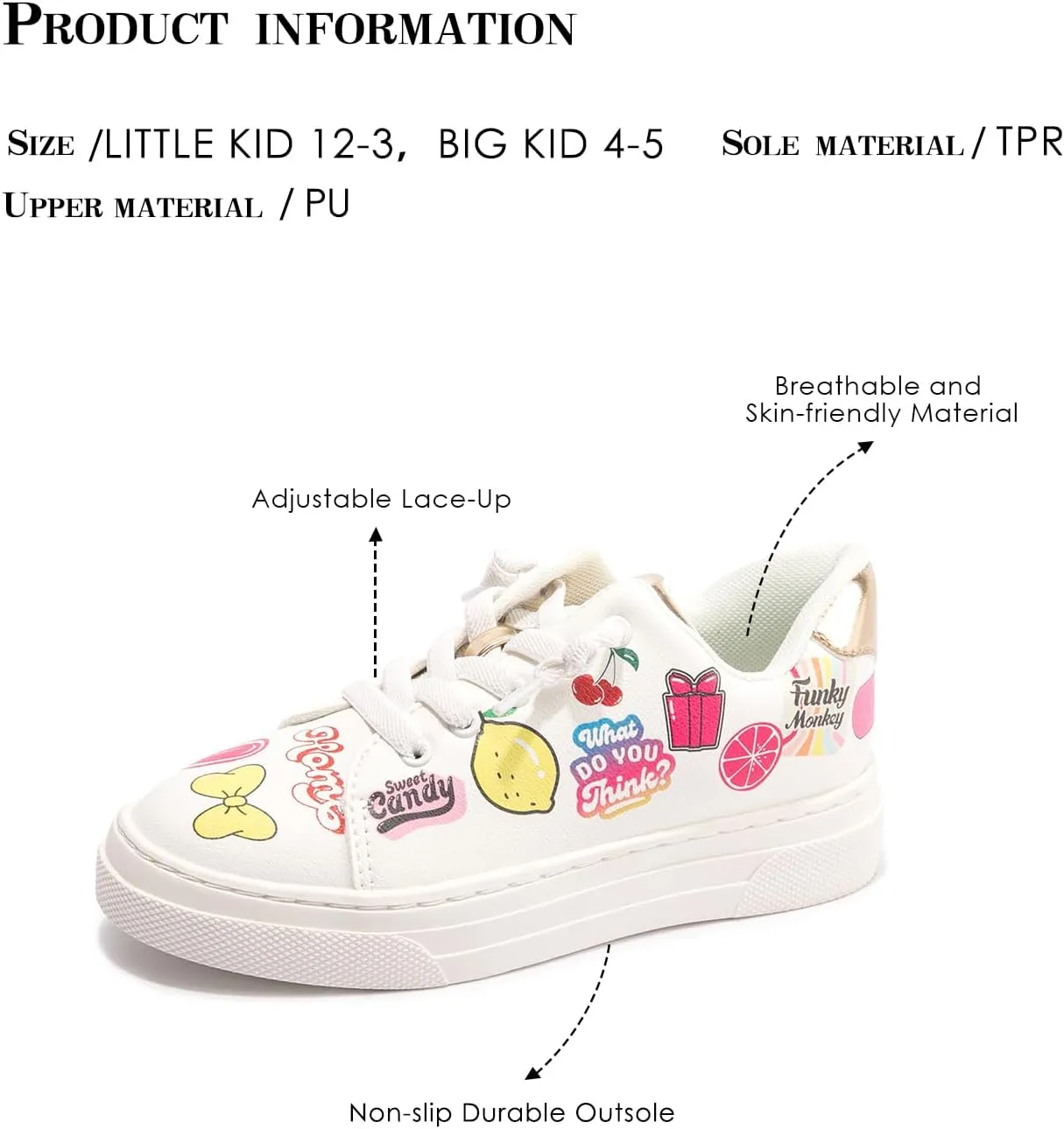 FUNKYMONKEY Kids Sneakers for Girls Boys Low Top Skate Shoe Little Kids/Big Kid Lace Up Casual Walking Shoes