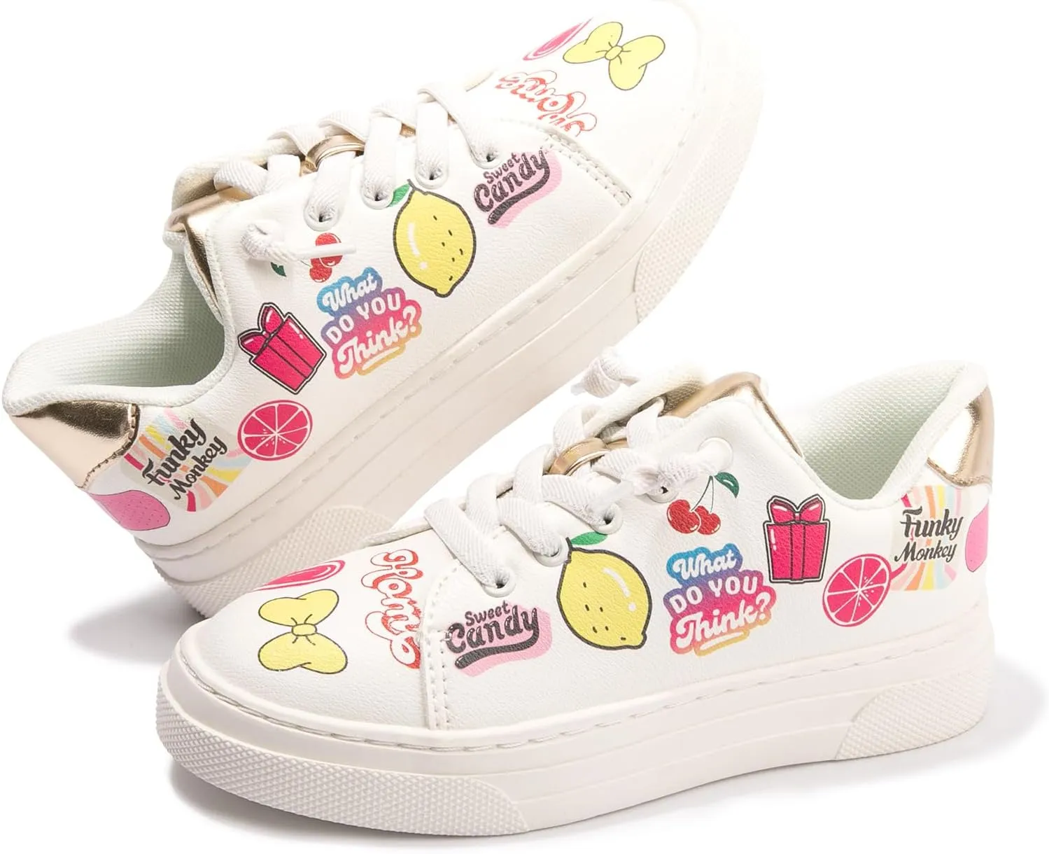 FUNKYMONKEY Kids Sneakers for Girls Boys Low Top Skate Shoe Little Kids/Big Kid Lace Up Casual Walking Shoes