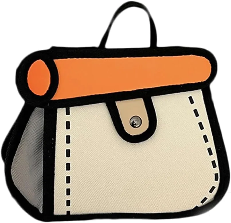 Funny 2D Cartoon Crossbody Bag Creative Cute Handbag 3D Style 2D Drawing Canvas Bag for Women & Men