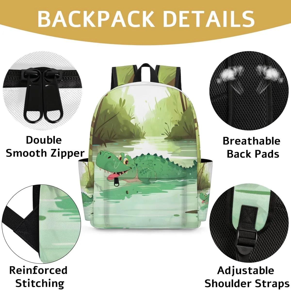 Funny Alligator Kids Backpack for Boys Girls Cute Animal Preschool Toddler Backpack Kindergarten Nursery Bookbag Travel Children Lightweight School Bag