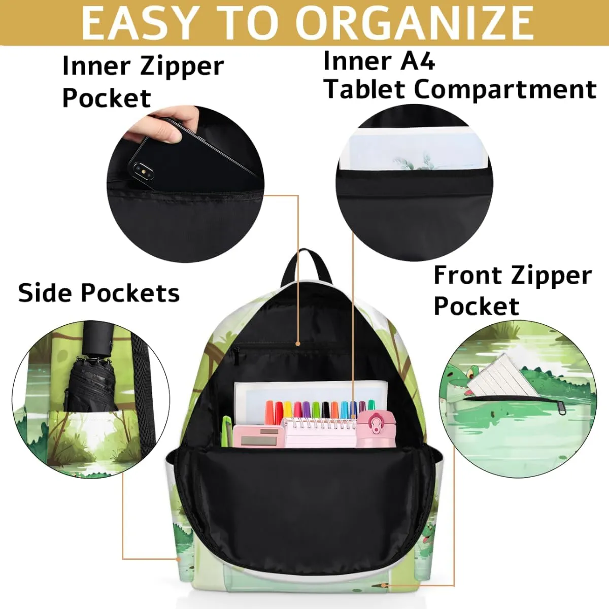 Funny Alligator Kids Backpack for Boys Girls Cute Animal Preschool Toddler Backpack Kindergarten Nursery Bookbag Travel Children Lightweight School Bag
