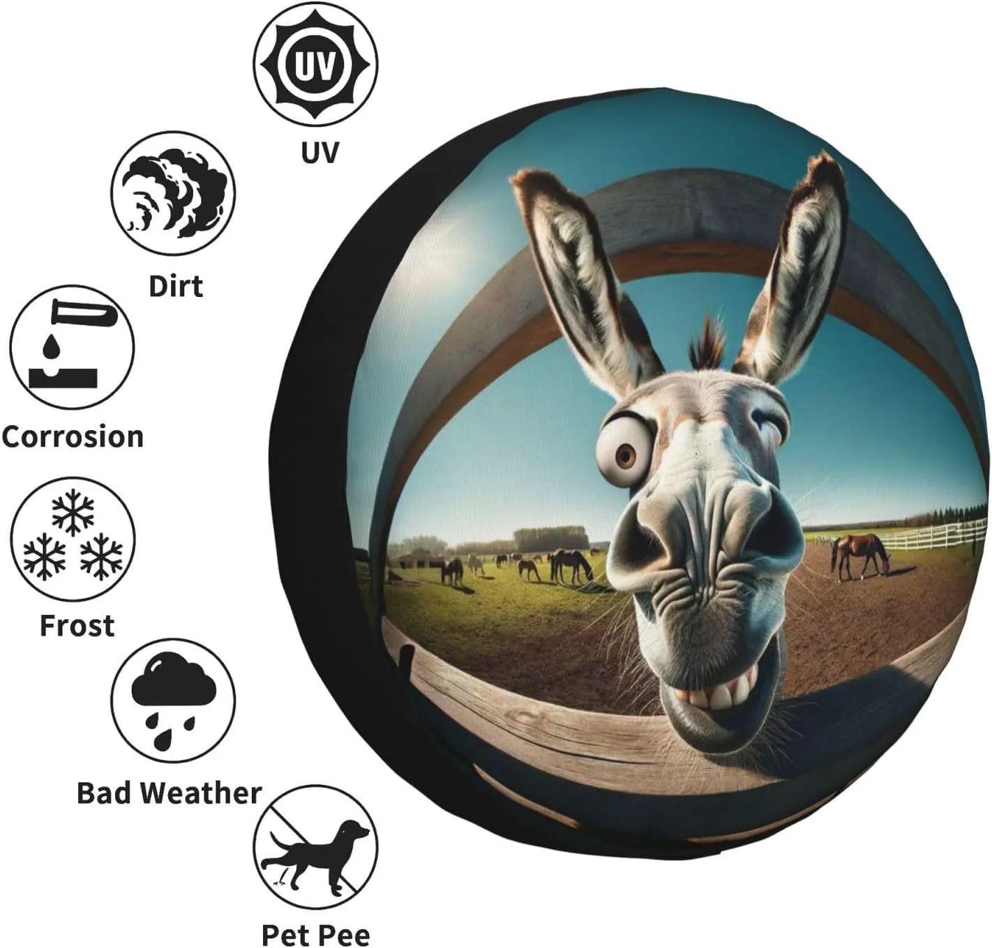 Funny Donkey RV Spare tire Cover Wheel Protectors Weatherproof Wheel Covers Waterproof Universal Fit for Trailer Rv SUV Truck Camper Travel Trailers 15inch, HvoC-002