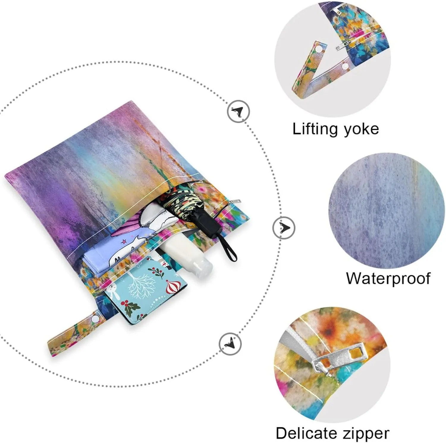 Funny Fishes Wet Dry Bag for Cloth Diaper, Swimsuit & Travel - Water Resistant Wet Bags - Perfect for Wet Clothes, Toiletries, Beach，2 Pack