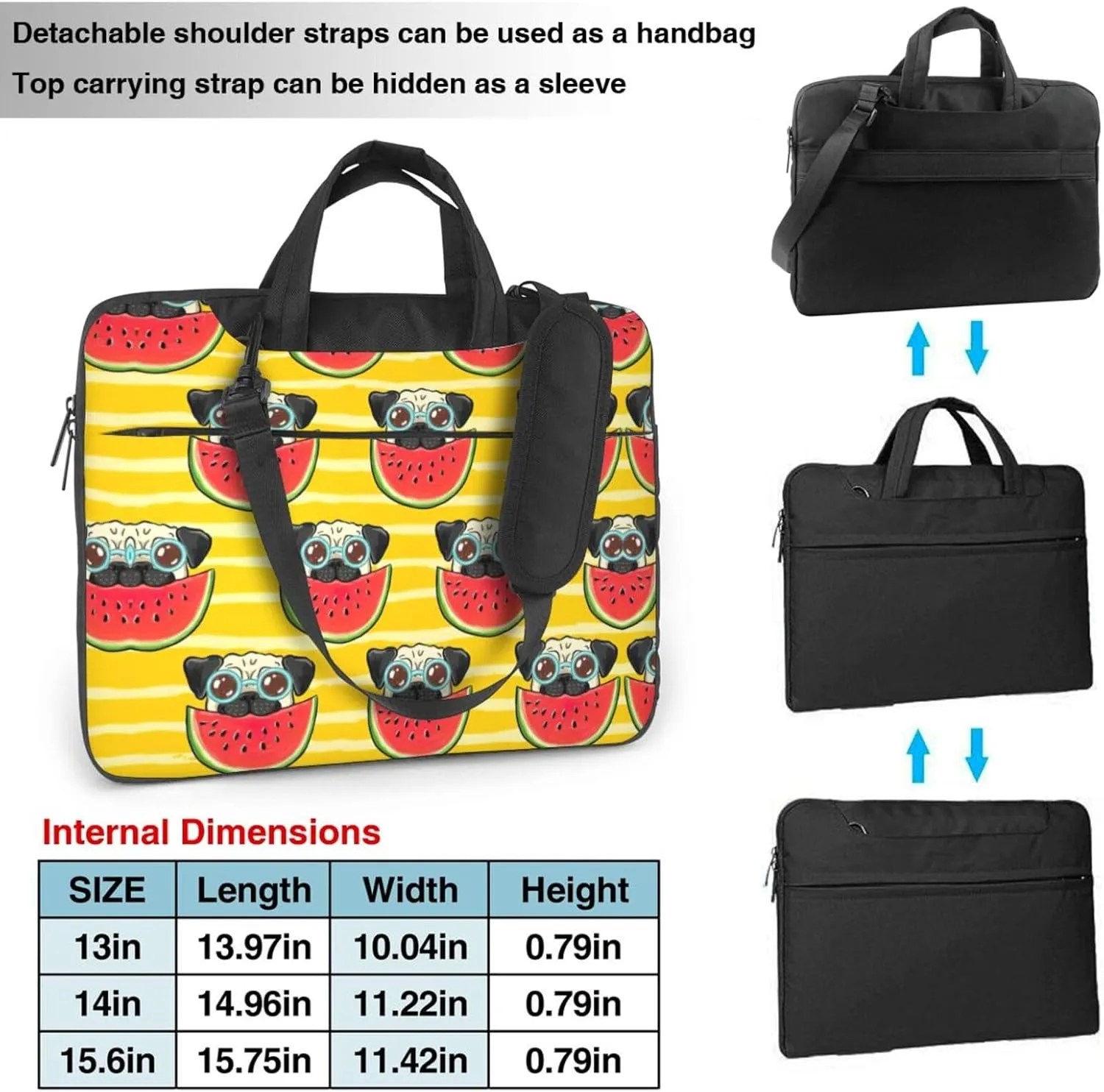 Funny French Bullfighting Watermelon Print Laptop Bag,Can Use It Freely As A Shoulder Bag,Crossbody Bag,And Briefcase