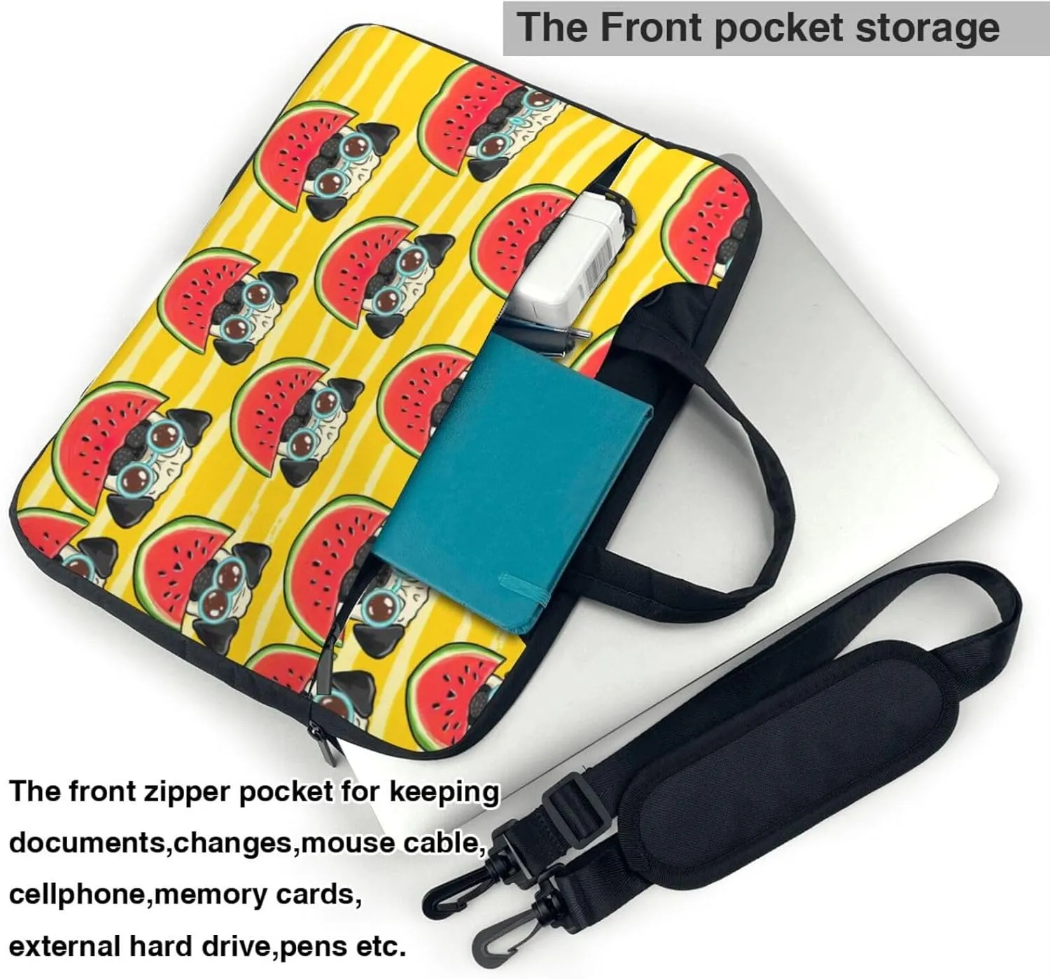 Funny French Bullfighting Watermelon Print Laptop Bag,Can Use It Freely As A Shoulder Bag,Crossbody Bag,And Briefcase